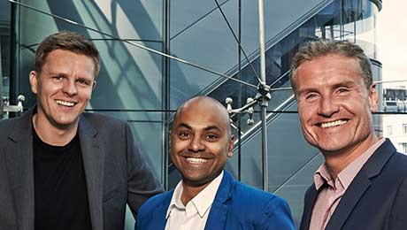 From left: Whisper's Jake Humphrey, Sunil Patel and David Coulthard