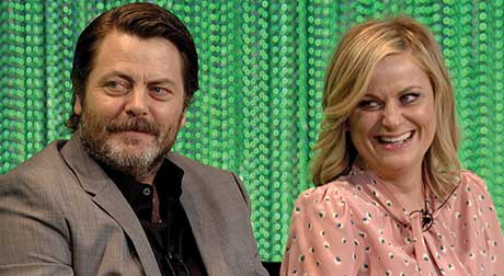 Nick Offerman and Amy Poehler in Behind the Story with the Paley Center