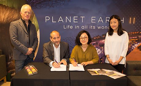 Mike Gunton of the BBC's Natural History Unit, David Weiland of BBCWW and Tencent's Molly Feng and Stefani Sun  