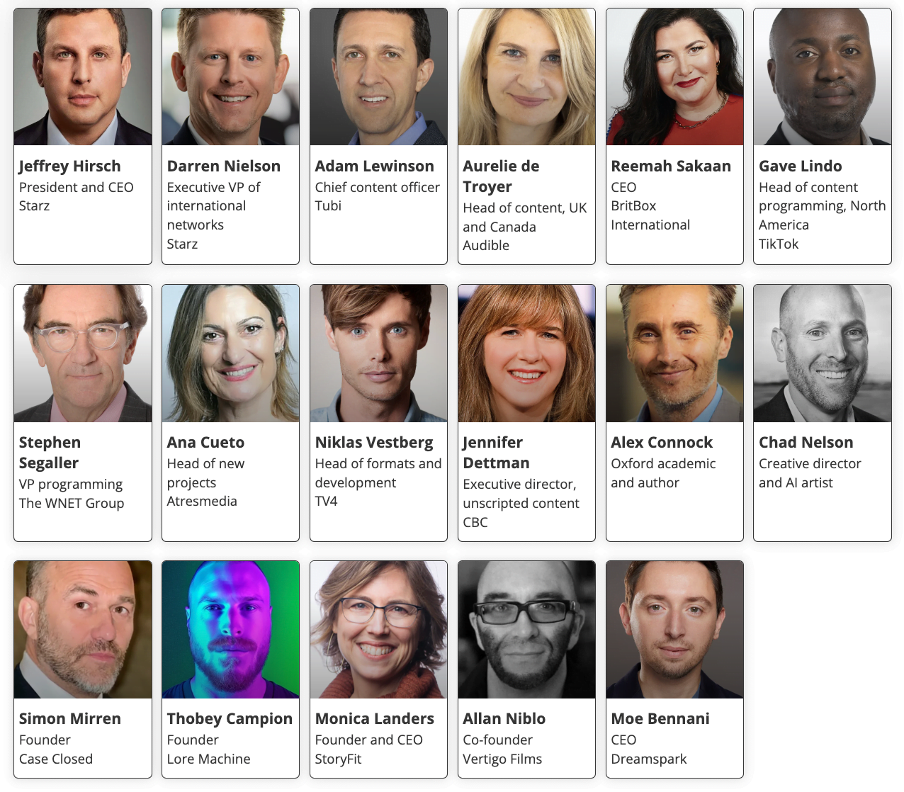 Previously announced speakers